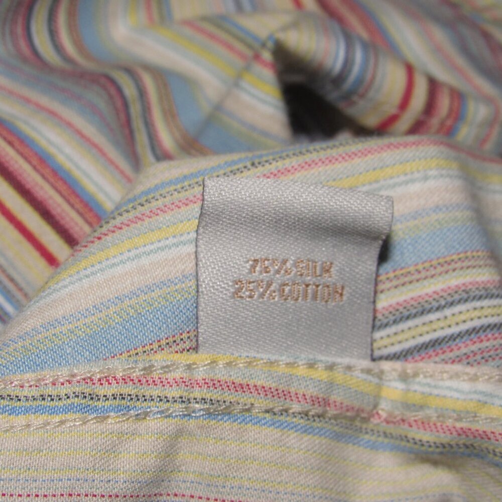 Bogari Multicolor Striped Button-Down Shirt L | Silk Cotton Blend | Preppy Chic - Picture 5 of 6